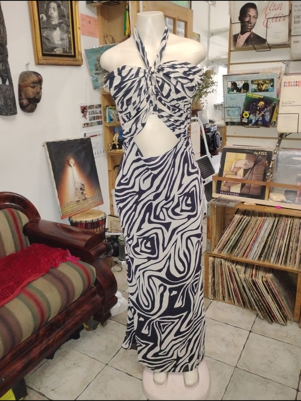 Dress Ronny Kobo Coll. Black 🖤 White 🤍Zebra-Print Halter Cutout Maxi Dress😍